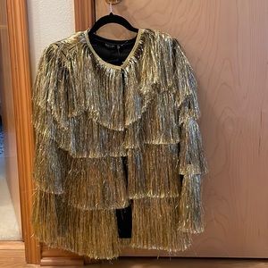 Metallic Tiered Fringe Jacket